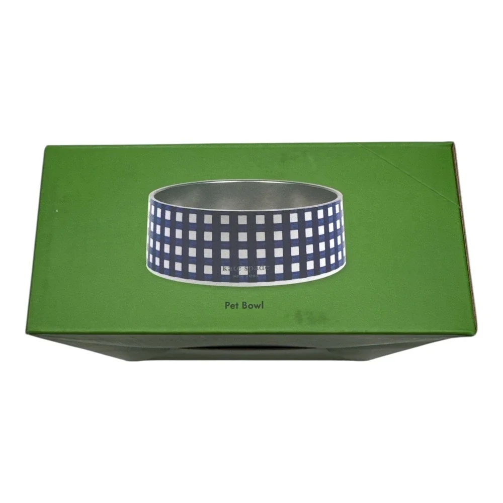 Kate Spade Navy Gingham Pet Dog Bowl ~ 16 oz Non-Slip ~ New in Box